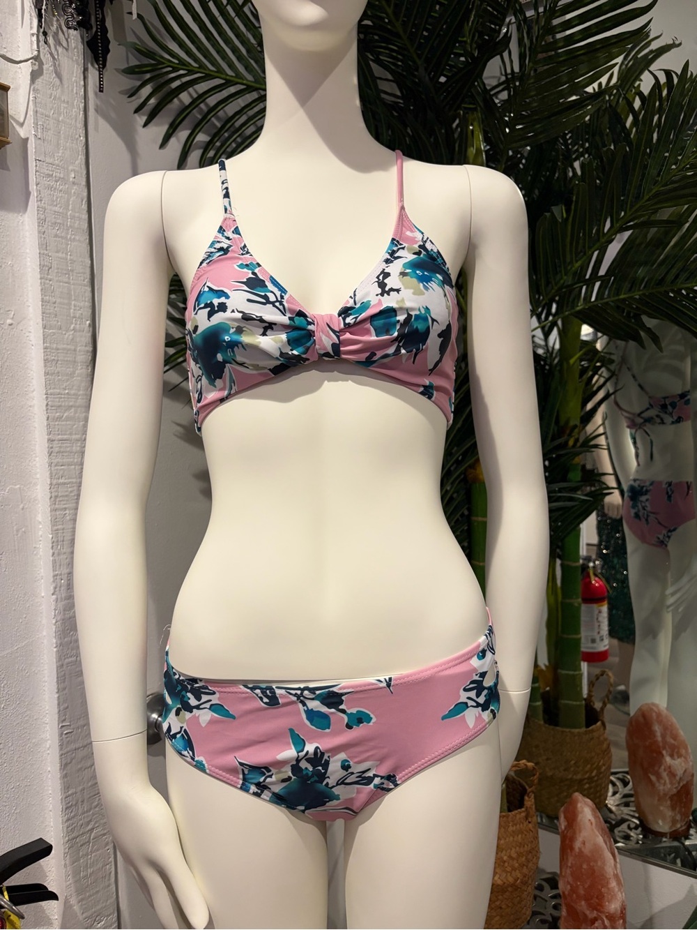 Floral Knot Front Pink Bikini Set